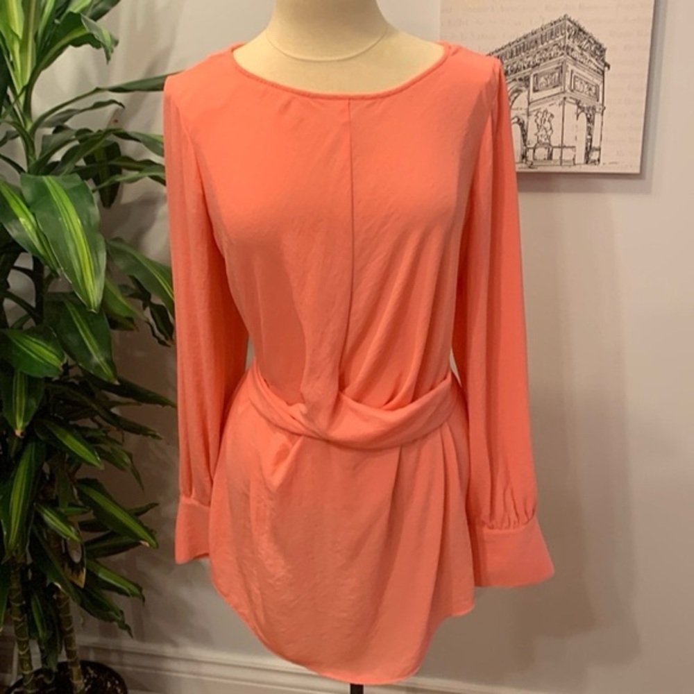 Love Legend Peach Long Sleeve Cross Strap Waist Blouse